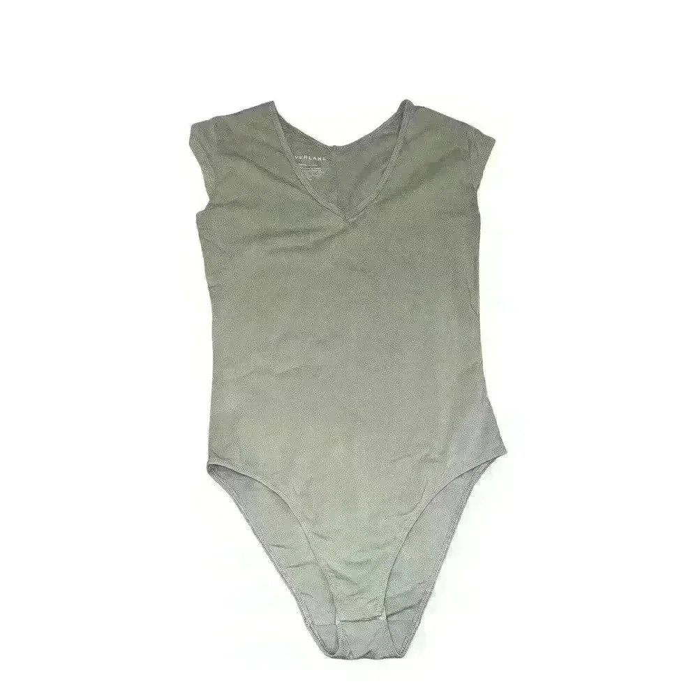 Everlane Light Green Short Sleeve V Neck Bodysuit Size Small